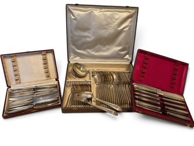 plusieurs types d'argenterie dans un coffret posé sur une surface blanche