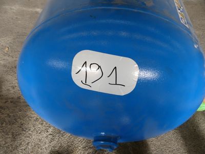 a blue tank with a sticker on the side of it