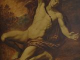 tableau représentant un homme agenouillé sur le sol, les bras tendus