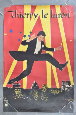 a poster of a man in a tuxedo jumping in the air
