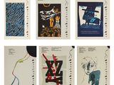 six types d'œuvres d'art différentes sont exposées sur une surface blanche
