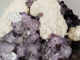 purple and white crystals on a white plate on a table