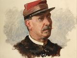 portrait of a man in a red hat with a pipe in his mouth