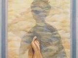 un tableau représentant les pieds d'une personne dans le sable