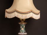 a table lamp with a lamp shade on top of it