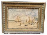 une image d'une peinture de bateaux sur la plage