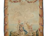 une tapisserie représentant une femme et un enfant à cheval