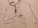 drawing of a man in a suit and tie with a hat on his head