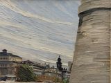 une photo d'un tableau représentant un phare sur la plage