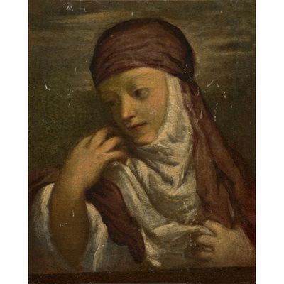 un tableau représentant une femme portant un foulard rouge