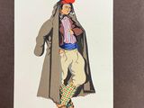 an illustration of a woman in a long coat and a red hat