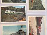 four different pictures of a train on the tracks