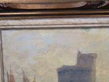 a picture of a painting of a boat in the water