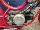 a close up of a red motorcycle with a black engine