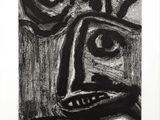 a black and white drawing of a face with eyes and mouth
