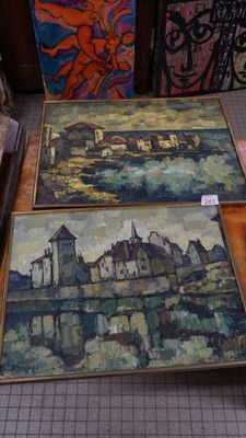 L Guerber "Crépuscule sur erbalolga" deux huiles sur toiles …