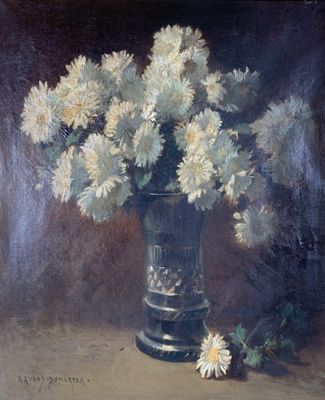 une peinture de fleurs dans un vase sur une table