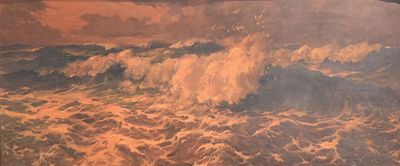 a picture of a painting of a wave coming in to the ocean