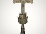 an image of a cross on a pedestal with a white background