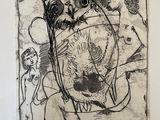 drawing of a black and white picture of an owl and a woman