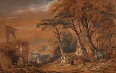 EDOUARD DESIRE DESPLECHIN (1802 - 1870) Scene animée auprès …