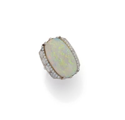 an oplite and diamond ring, by van cleef