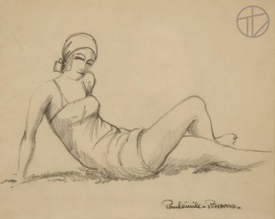 drawing of a woman in a bathing suit laying on the ground