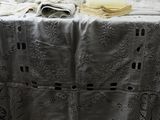 a table with a white table cloth on it