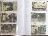an open book with pictures of people and trees in it