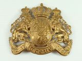 an image of a gold plated badge with lions and a crown