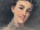 an oil painting of a woman with a flower in her hair