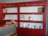 many bottles of shampoos on the shelves in this room
