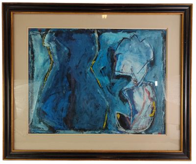 peinture représentant un vase bleu et un vase bleu sur fond blanc