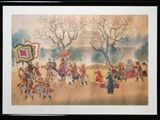 painting of a group of people playing a game in a park