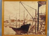 l'image d'une peinture représentant un bateau dans un plan d'eau