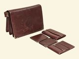 brown leather wallet with four cards and a wallet case