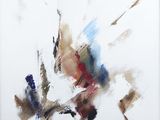 peinture abstraite représentant un oiseau perché sur une branche, sur fond blanc