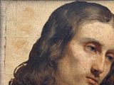 tableau représentant un homme aux cheveux longs portant une chemise blanche