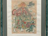 tableau encadré représentant un homme et une femme dans une cage à oiseaux