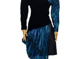 a mannequin with a blue and black dress on it