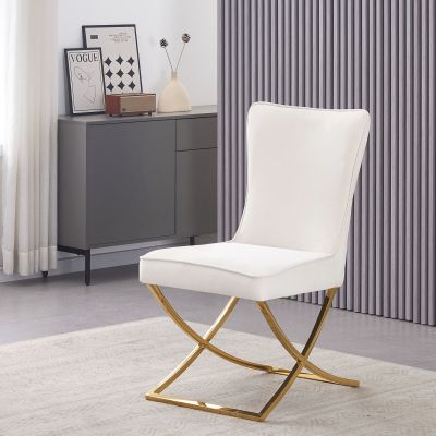 2093 / Lot de 4 chaises OYKU velours beige clair pied O…