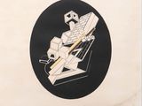 une image représentant un dessin en noir et blanc d'un homme dans un avion