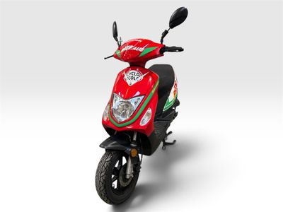 Le scooter rouge est garé sur une surface blanche, devant un fond blanc.