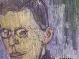 tableau représentant un homme à lunettes sur fond violet