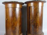pair of art deco walnut bedside tables with marble top