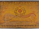 an old painting of a woman laying on a bed with a bird