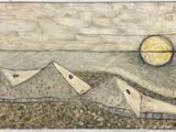 dessin représentant un tableau où l'on voit deux bateaux flottant sur un plan d'eau, avec la lune en arrière-plan