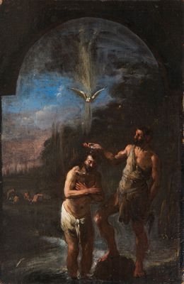 an image of a painting of two men in a cave