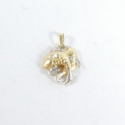une photo d'un pendentif en or et en argent représentant une tête de lion