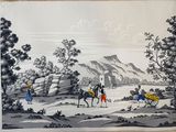 an old picture of a painting of a man riding a horse and a woman riding a horse